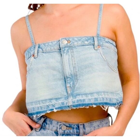 Zara Women's Denim Crop Tank Top With Adjustable Straps Size L - Picture 2 of 4